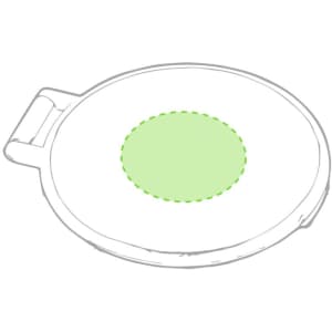 A round pocket mirror with a green centre and a white outer rim, featuring a handle for easy carrying.
