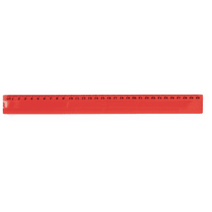 A red Flexor Ruler with measurements marked in black along its length. It features a logo on one side.