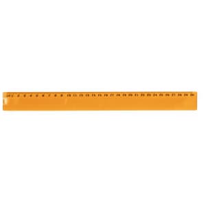 An orange Flexor ruler with clear markings for measurements, featuring a branding logo.