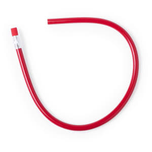 A red Flexi Pencil with a silver ferrule and eraser at one end, showcasing its flexible design.