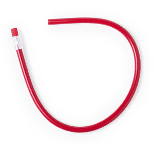 A red Flexi Pencil with a flexible design and a rectangular eraser at one end, featuring a logo.