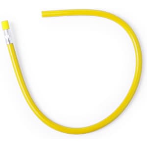 A flexible yellow pencil with an eraser at one end, displayed against a white background.