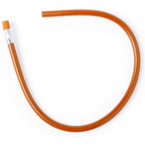 An orange writing pencil featuring a silver eraser at one end. It has a flexible design.