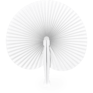 A folding fan in white, featuring accordion-style pleats and a sturdy base for support.