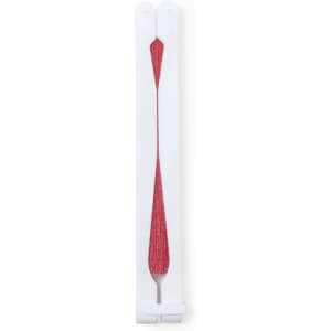 A red and white promotional product with a sleek design, featuring a branding logo.
