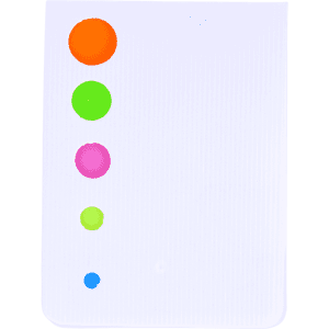 A white sticky notepad featuring vibrant, textured dots in orange, green, pink, and blue.