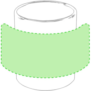 A coffee mug with a cylindrical shape featuring a green band for branding or decoration.