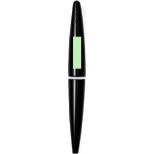 A black pen with a sleek design and a green accent, featuring a logo on its body.