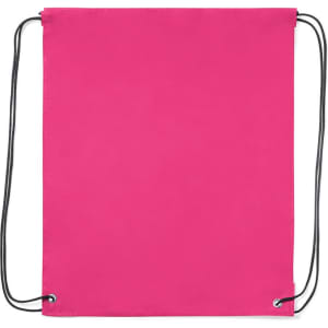 A pink drawstring bag with black cords and metal eyelets, featuring a sleek and simple design.