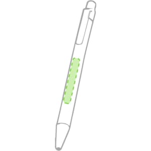 A pen with a transparent green section in the middle and a clip for easy attachment.