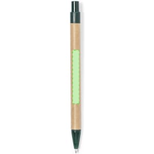 A green pen with a natural kraft body and a blank section for branding.