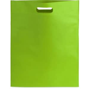 A bright green bag with a handle, suitable for various uses. It features a simple, solid design.