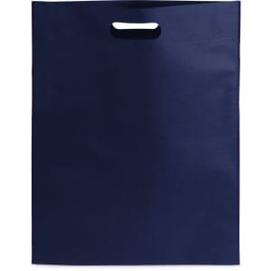 A navy blue bag with a cut-out handle, featuring a simple design and no additional embellishments.