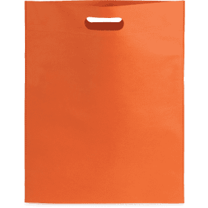 An orange promotional bag with a handle, featuring a simple design and no visible logos.