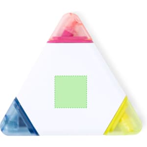 A triangular highlighter set featuring pink, yellow, and blue tips, with a blank white centre for branding or customisation.