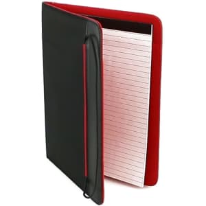 A black and red Mokai Folder with lined paper inside, featuring a sleek design and a branding logo.