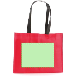 A red tote bag with black handles featuring a blank area for branding or design.