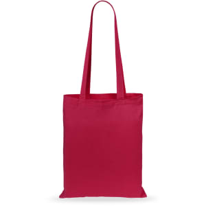A red tote bag with two shoulder straps and no visible branding or text.