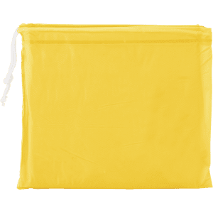 A yellow drawstring pouch suitable for storing items, featuring a simple, sleek design.