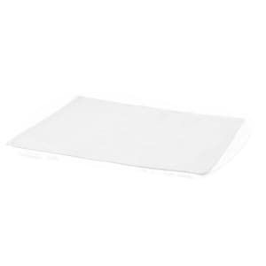 A white placemat with a rectangular shape, featuring a textured surface and a subtle logo.