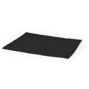A black Irsan place mat featuring a simple rectangular shape and edged finish. It has a logo displayed.