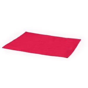 A vibrant red placemat with a rectangular shape, featuring a subtle texture and branding.