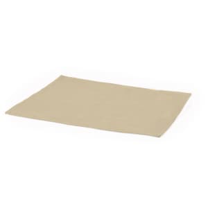 A beige placemat with a rectangle shape, featuring a simple design and a smooth texture.