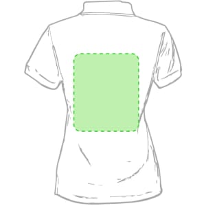 A green women's polo shirt featuring a logo area on the back. The shirt has a classic polo collar and short sleeves.