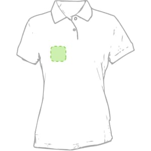 A women's polo shirt in a light colour featuring a logo on the chest area.