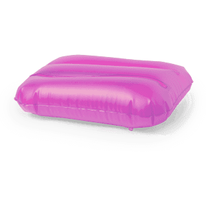 A pink Egeo Pillow, rectangular and inflatable, ideal for leisure and outdoor use. It features a smooth finish.