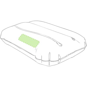 A green Egeo Pillow with a smooth, contoured design featuring a zip closure and an outlined patch area.