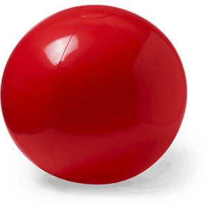 A smooth, shiny red beach ball with a round shape, designed for outdoor leisure activities.
