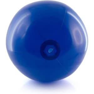 A blue beach ball featuring a valve for inflation, suitable for leisure activities outdoors.