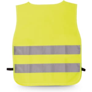 A bright yellow sports bib with grey reflective stripes, designed for visibility and safety in activities.