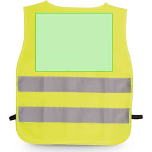 A fluorescent yellow bib vest featuring reflective grey stripes and a blank area for customisation.