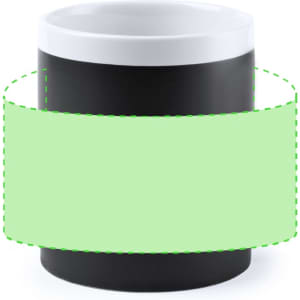 A black mug with a white interior featuring an area for a logo or design.