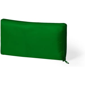 A green cooler bag with a zip closure and a simple design. It features a logo.