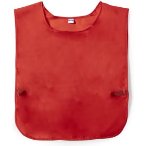A red sports vest featuring an open design and two side straps, suitable for team activities.