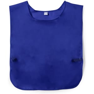 A blue sports vest with a round neck and side openings, featuring a logo on the front.