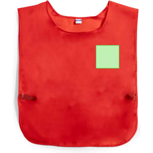 A red sports vest with a plain green patch and side openings for easy wear. Features a logo on the front.