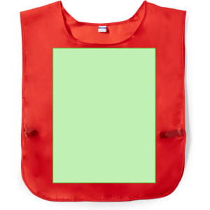 A red sports bib vest with a green blank panel in the centre and no visible logos.