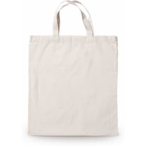 A plain white tote bag with two handles and no visible branding.