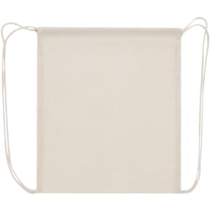 A beige drawstring bag with two cord handles and no visible branding or text.