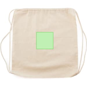 A beige drawstring bag with a square placeholder design in the centre and cord straps on either side.