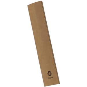 A slim, brown pen pouch made from recycled material, featuring a logo.