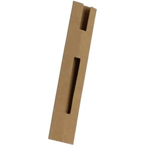 A cardboard pen pouch in a brown colour, featuring a slot for holding pens. It has a branding logo.
