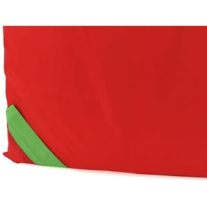A red foldable bag with a green accent, featuring a logo on its side.