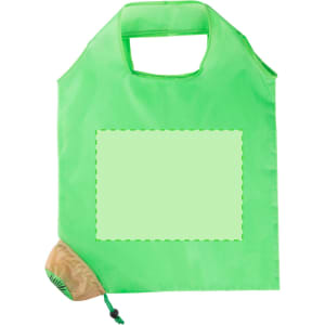 A green foldable bag with a small pouch attached, featuring a blank area for customization.