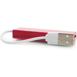 A red Hades Card Reader with a white USB connector and cable. The device has a sleek, rectangular design.