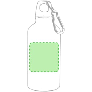 A drink bottle in clear design with a green label area and a carabiner clip for easy attachment.